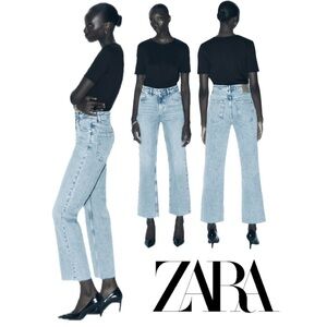 ZARA High RISE Cropped Straight Fit Raw Hem 5-Pocket Women’s Jeans Sz 40 (US 8)